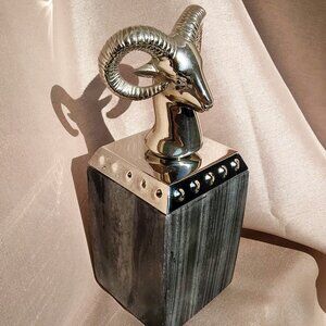Stunning Mary Jurek highly polished 18/8 Stainless Steel Rams Head Sculpture